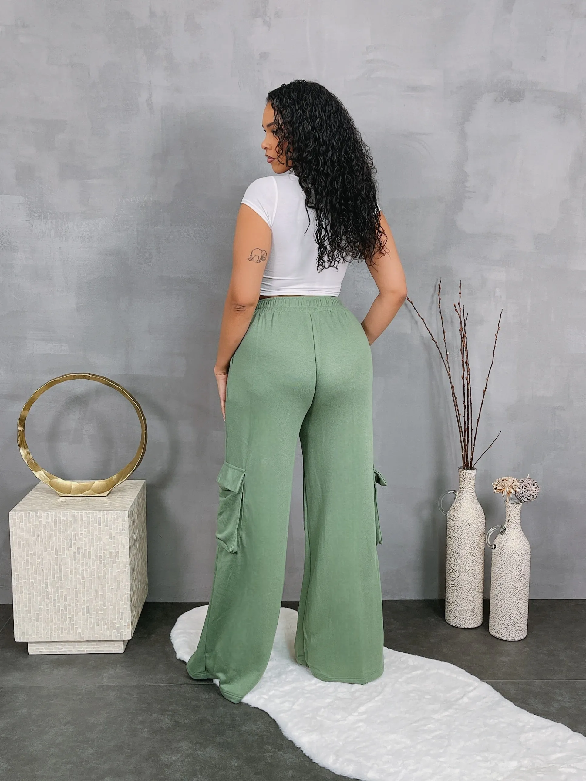 WP15221P - FRENCH TERRY WIDE LEG PANTS