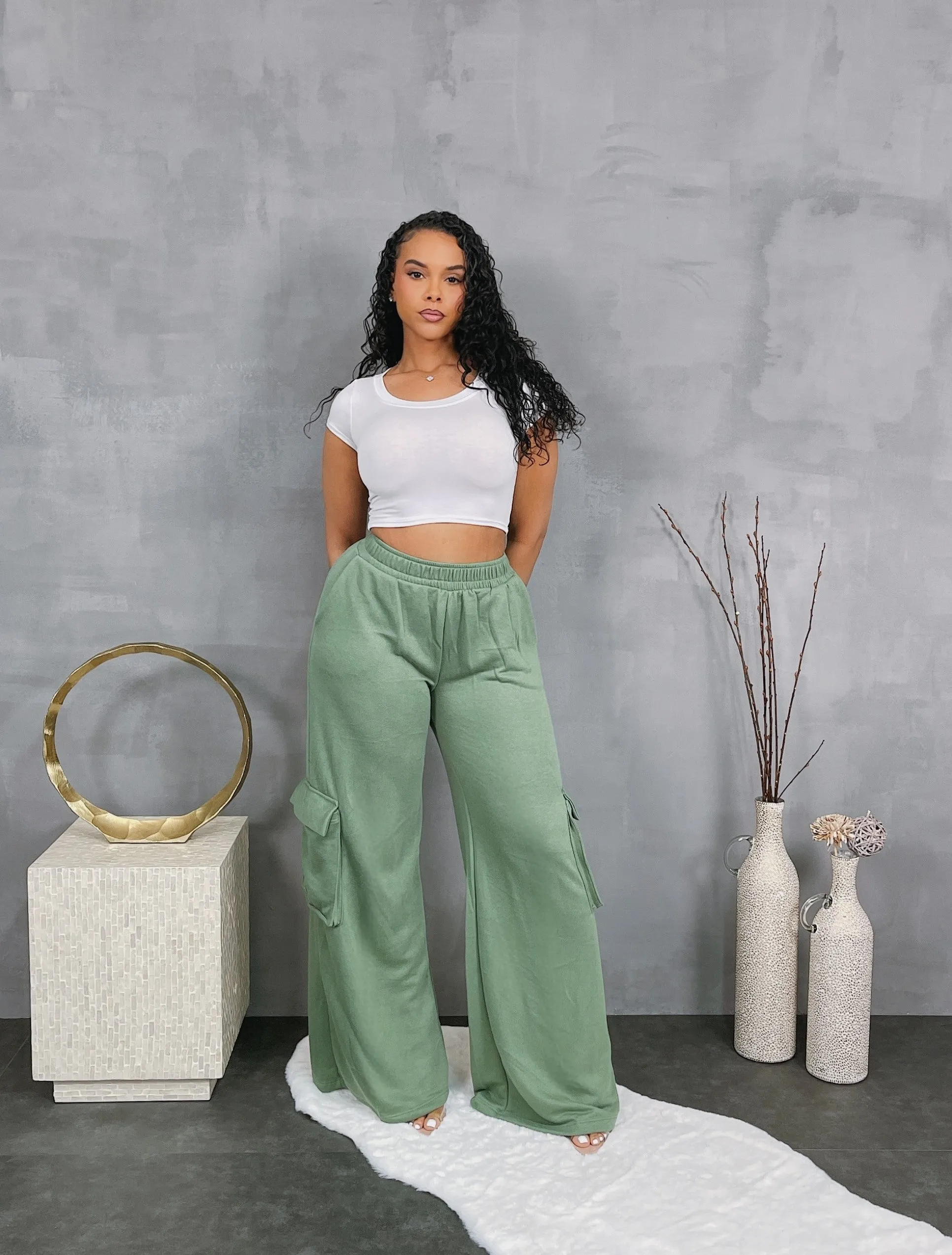 WP15221P - FRENCH TERRY WIDE LEG PANTS