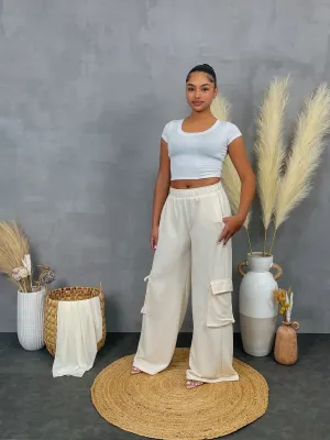 WP15221P - FRENCH TERRY WIDE LEG PANTS