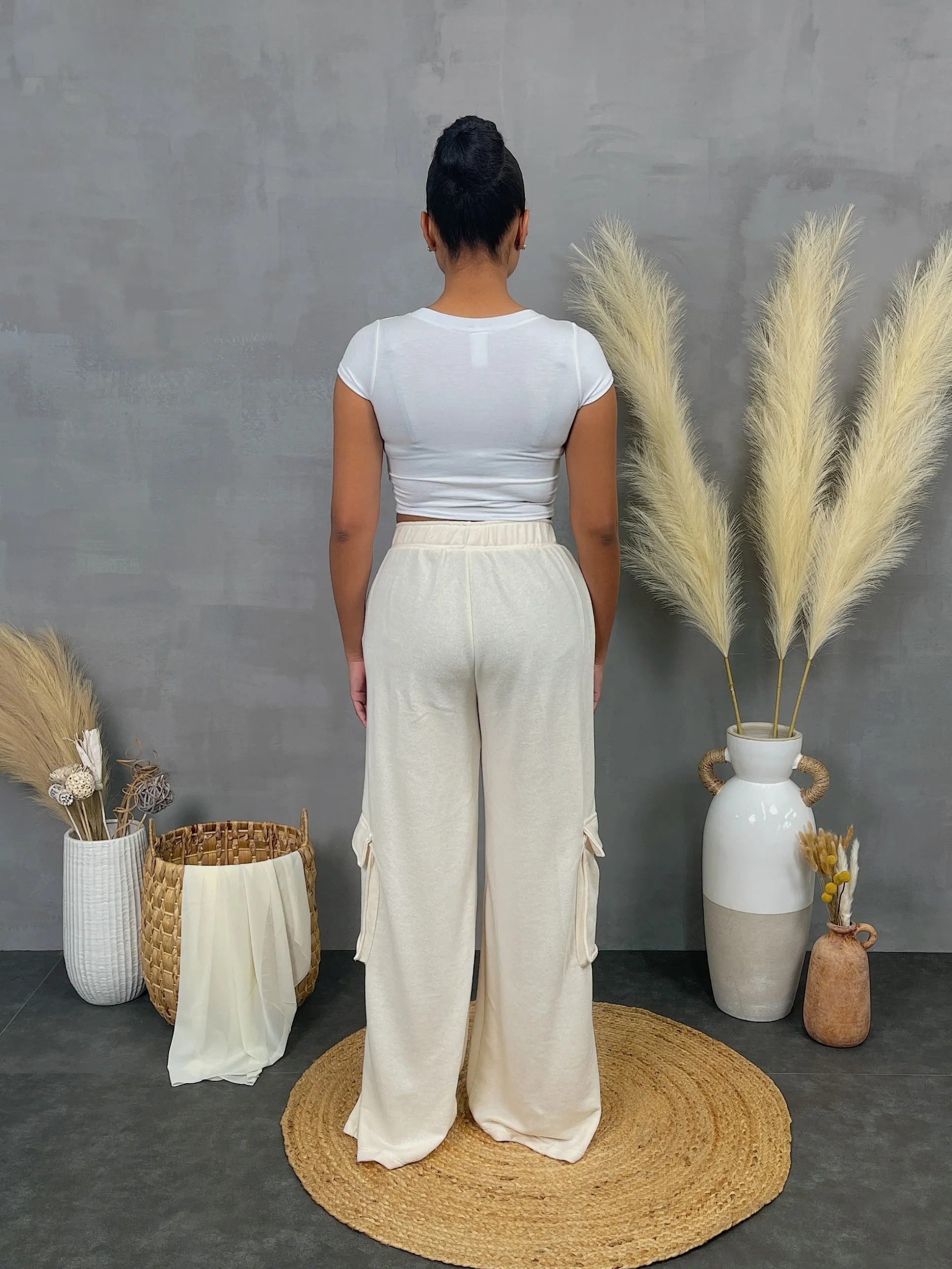 WP15221P - FRENCH TERRY WIDE LEG PANTS