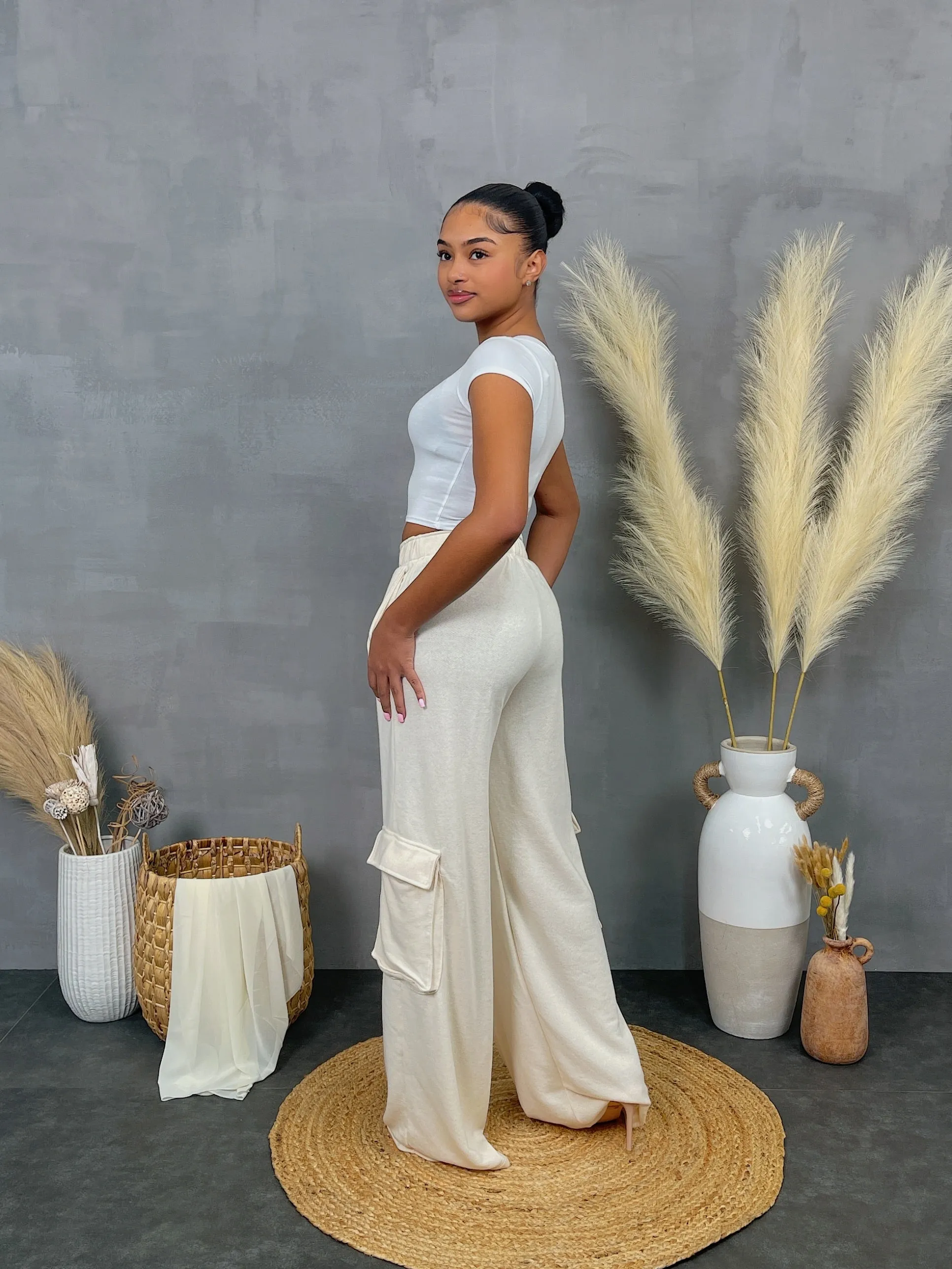 WP15221P - FRENCH TERRY WIDE LEG PANTS