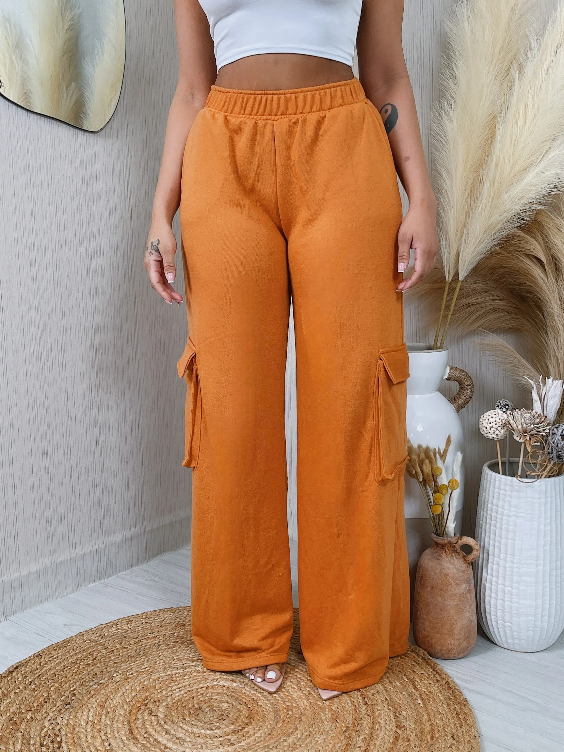 WP15221P - FRENCH TERRY WIDE LEG PANTS
