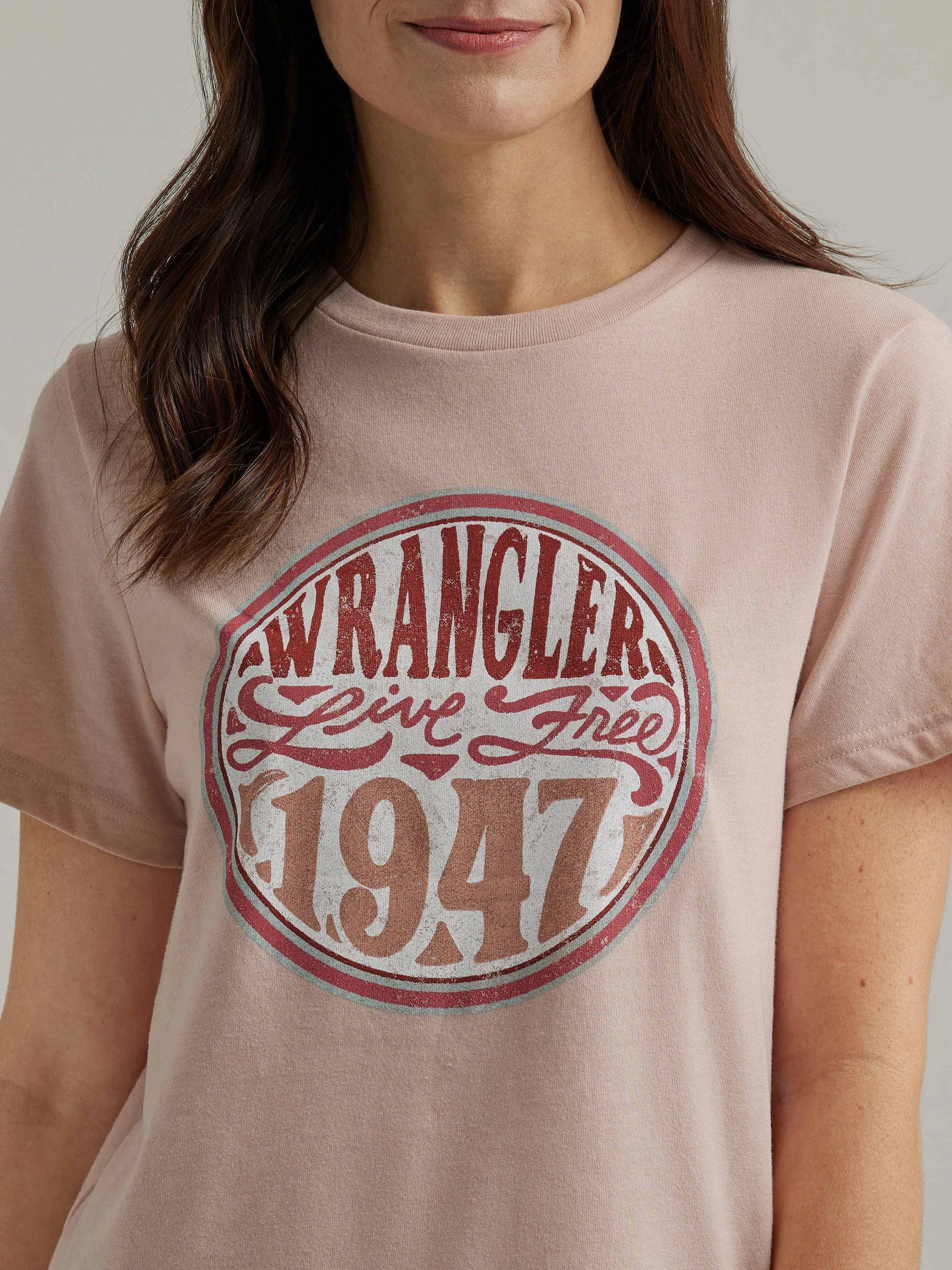 Wrangler Women's Peach Heather Nostalgia Logo Graphic Tee