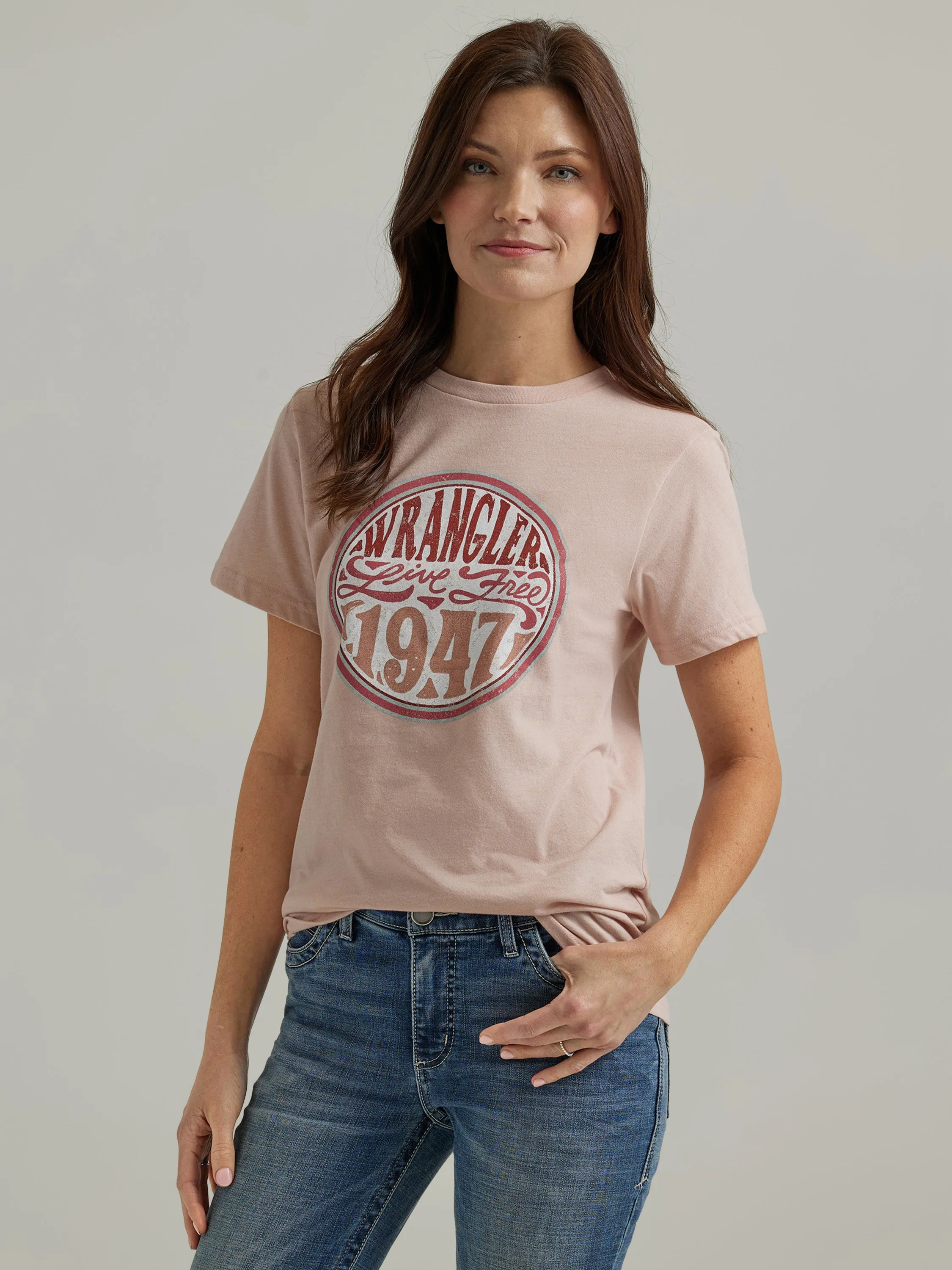 Wrangler Women's Peach Heather Nostalgia Logo Graphic Tee