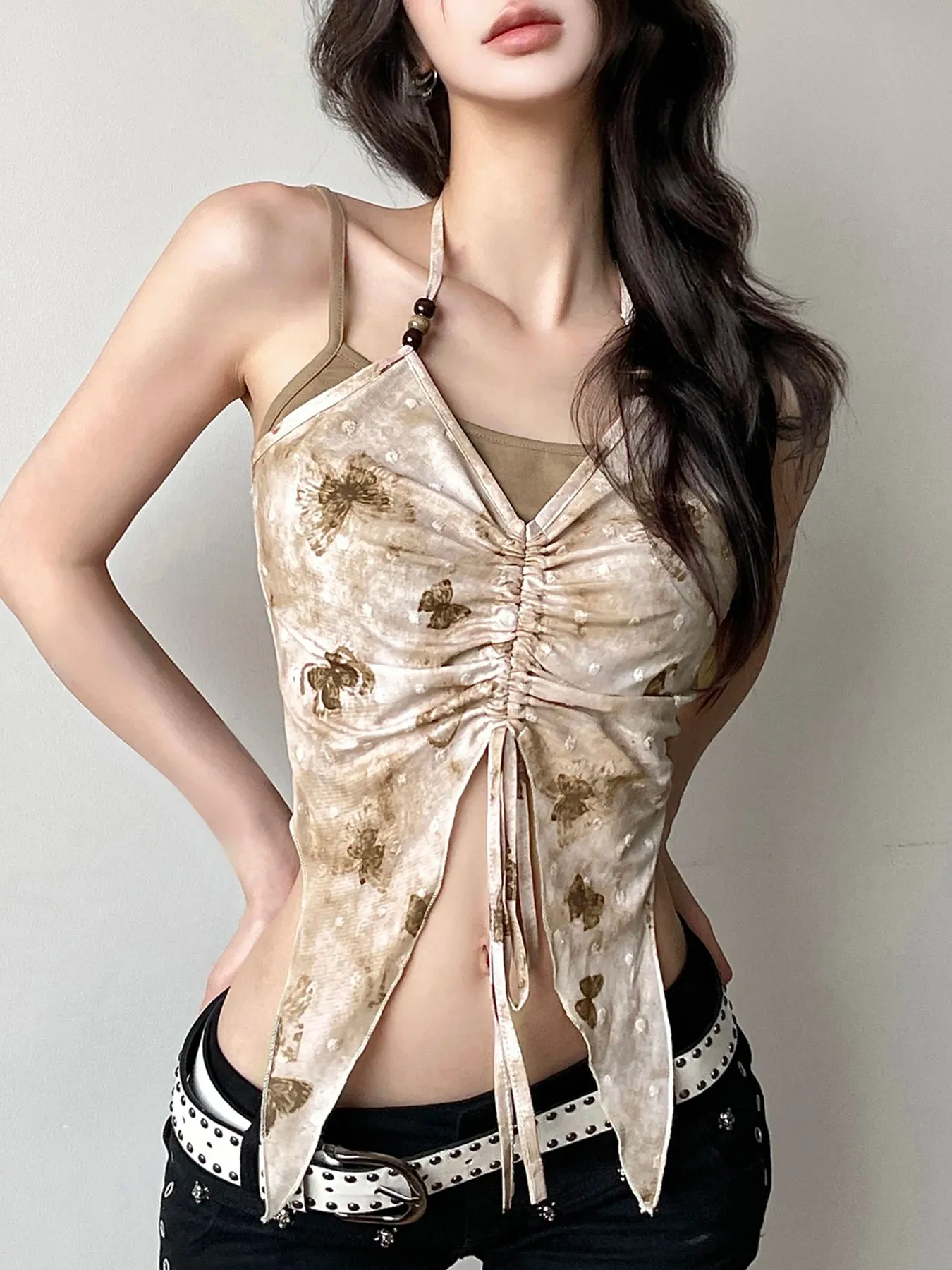 Y2K Vintage Butterfly Drawstring Crop Top