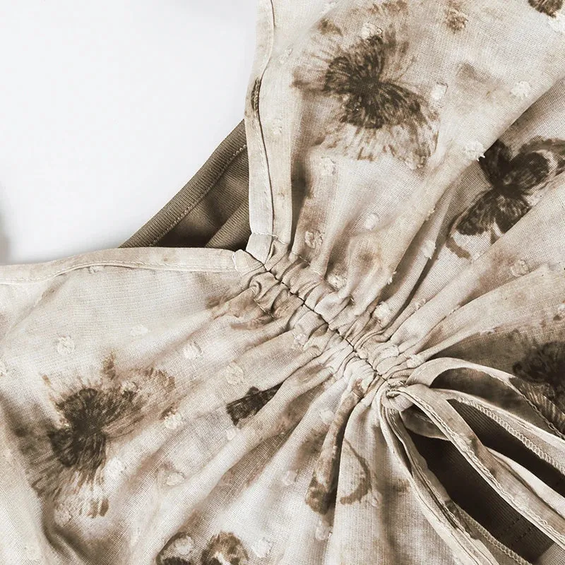 Y2K Vintage Butterfly Drawstring Crop Top