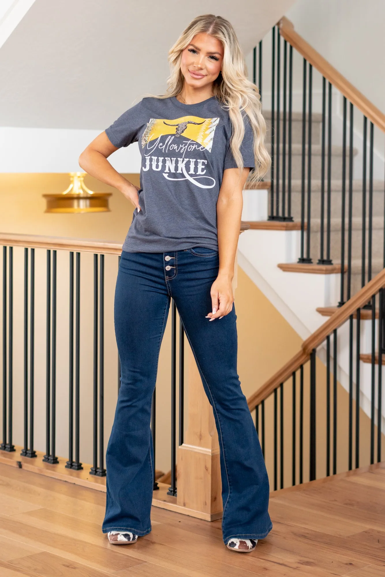 Yellowstone Junkie Graphic Tee - Heather Navy